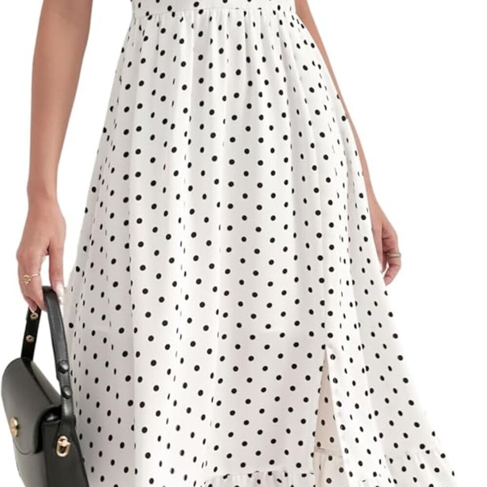 Women Polka Dot Dress Sleeveless V-Neck Casual Summer Slim Fit